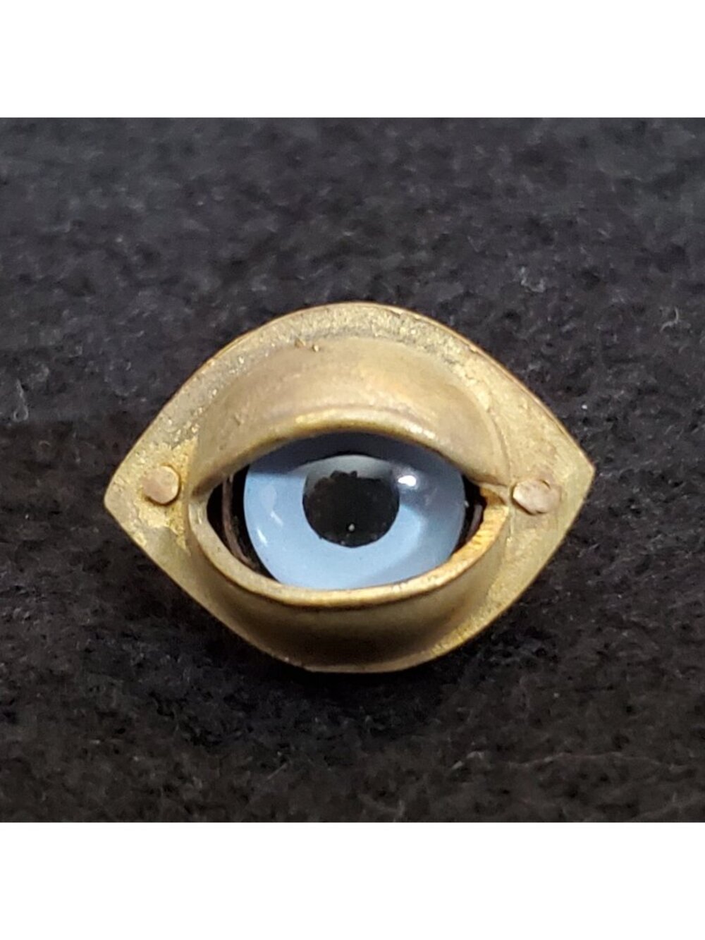 Vintage Eyeball Tie Tac Hat Pin Gold Tone Lt Blue Signed .75"
